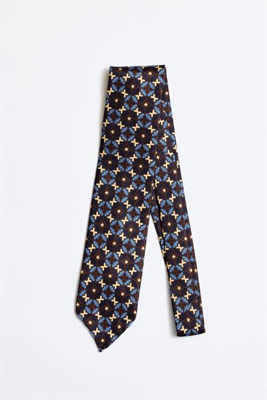 Mavi Lacivert Kahve Astarsız 5 Fold İpek Kravat