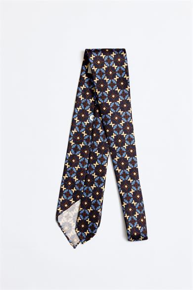 Mavi Lacivert Kahve Astarsız 5 Fold İpek Kravat