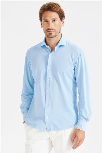 Mavi Oxford Teknik Kumaş Gömlek
