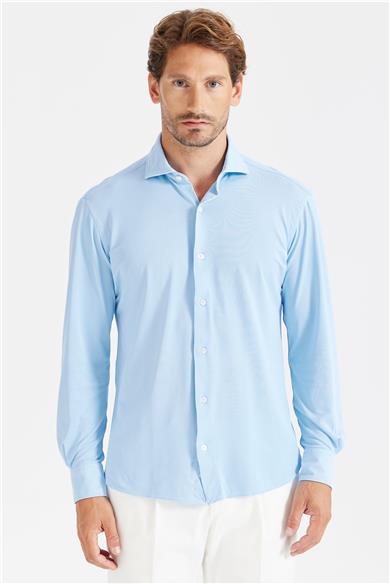 Mavi Oxford Teknik Kumaş Gömlek