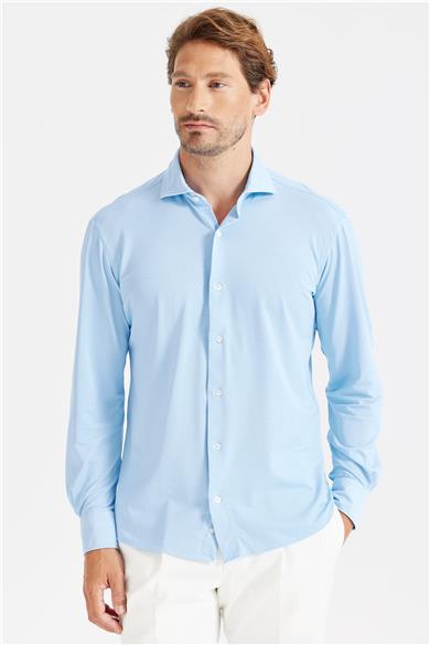 Mavi Oxford Teknik Kumaş Gömlek