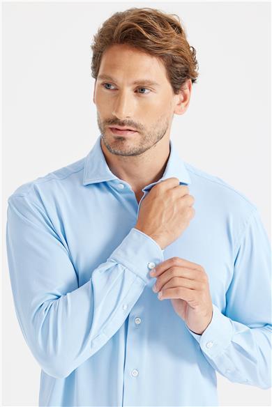 Mavi Oxford Teknik Kumaş Gömlek