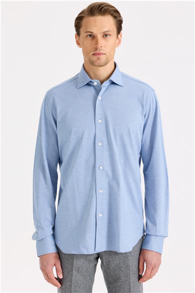 Mavi Pamuk Kaşmir Gömlek