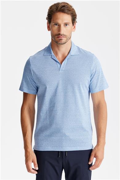 Mavi Pamuk Keten Polo Yaka T-shirt 