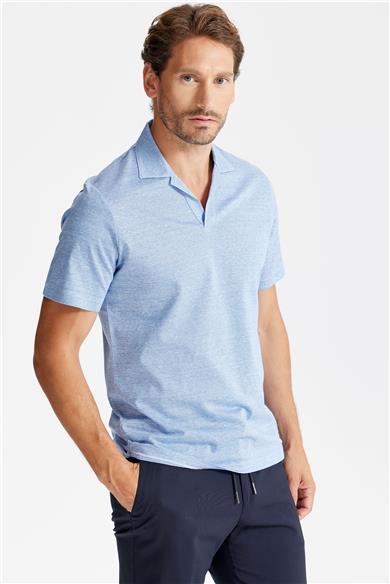 Mavi Pamuk Keten Polo Yaka T-shirt 