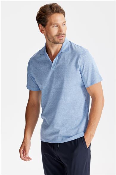 Mavi Pamuk Keten Polo Yaka T-shirt 