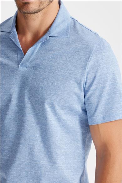 Mavi Pamuk Keten Polo Yaka T-shirt 