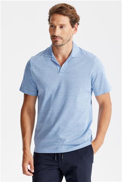 Mavi Pamuk Keten Polo Yaka T-shirt 