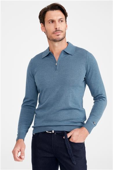 Mavi Polo Yaka Yün Triko
