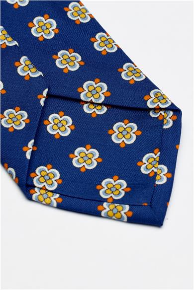 Mavi Sarı Napoli  Desen Seven Fold İpek Kravat
