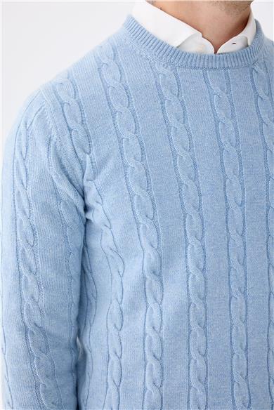Mavi Sıfır Yaka Kaşmir Kazak