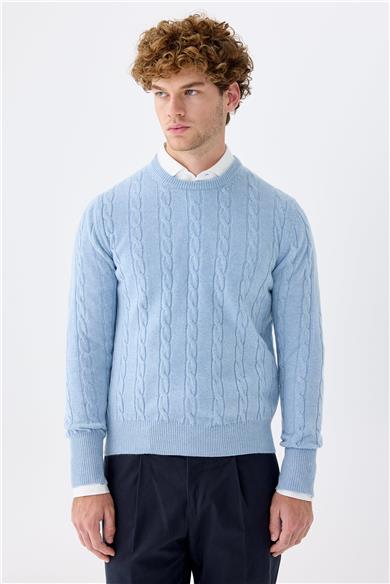 Mavi Sıfır Yaka Kaşmir Kazak