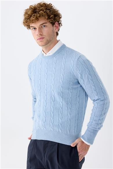 Mavi Sıfır Yaka Kaşmir Kazak
