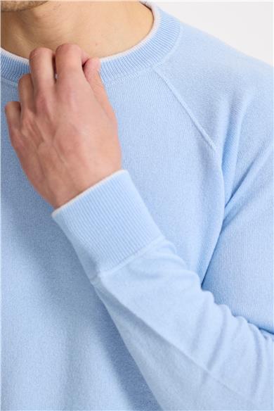 Mavi Sıfır Yaka Kaşmir Triko