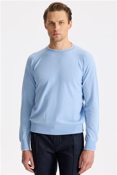 Mavi Sıfır Yaka Kaşmir Triko