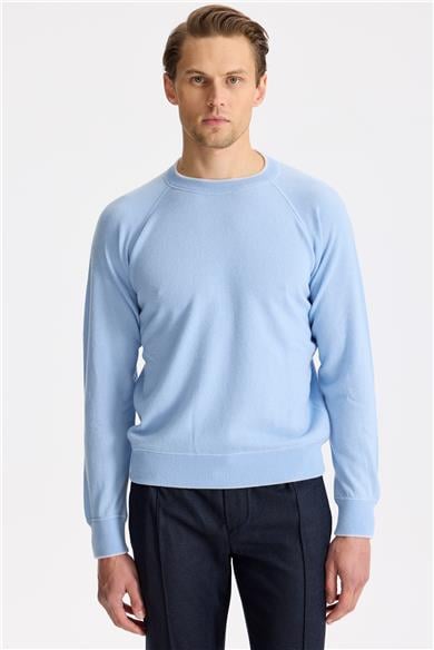 Mavi Sıfır Yaka Kaşmir Triko