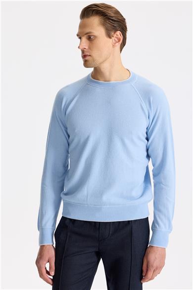 Mavi Sıfır Yaka Kaşmir Triko