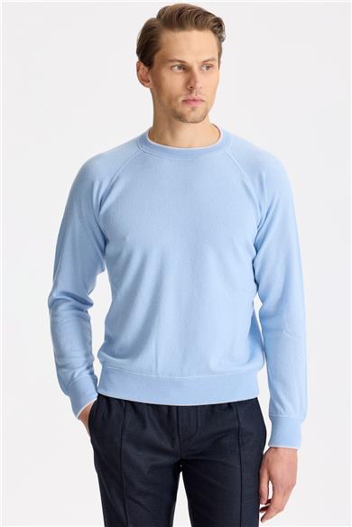 Mavi Sıfır Yaka Kaşmir Triko