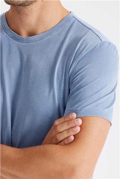 Mavi Sıfır Yaka Oxford Teknik Kumaş T-shirt