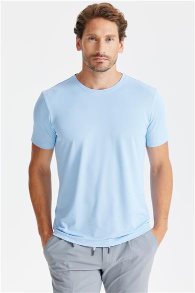 Mavi Sıfır Yaka Oxford Teknik Kumaş T-shirt