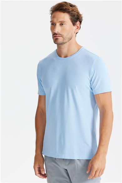 Mavi Sıfır Yaka Oxford Teknik Kumaş T-shirt