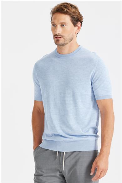 Mavi Sıfır Yaka Pamuk İpek Triko