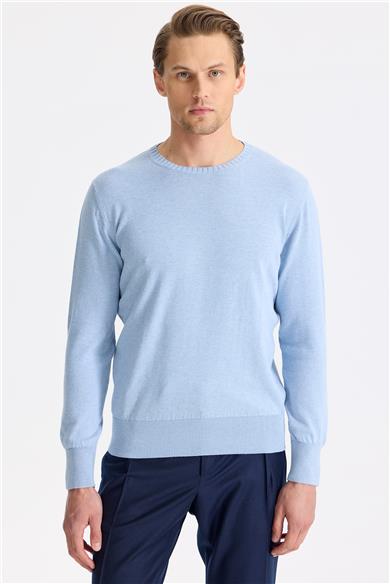 Mavi Sıfır Yaka Pamuk Triko