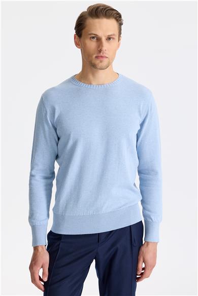 Mavi Sıfır Yaka Pamuk Triko
