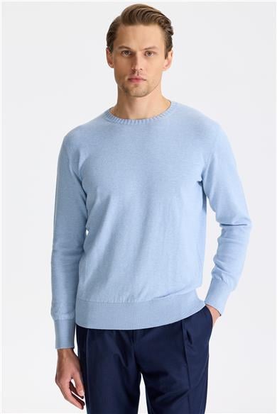 Mavi Sıfır Yaka Pamuk Triko