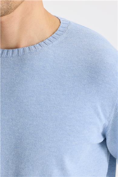 Mavi Sıfır Yaka Pamuk Triko