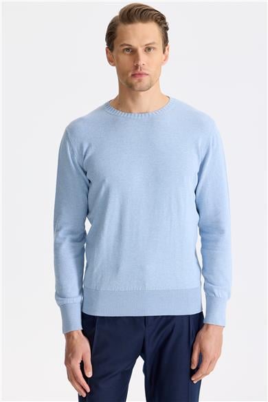 Mavi Sıfır Yaka Pamuk Triko