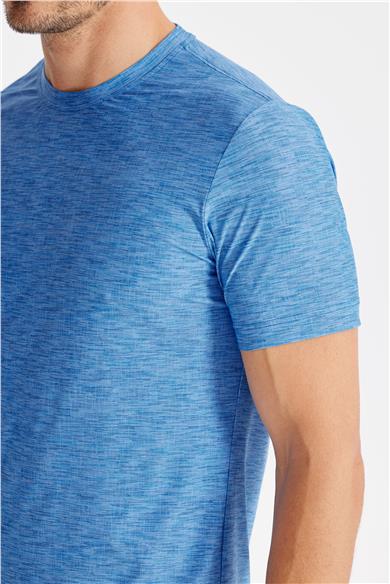 Mavi Sıfır Yaka Teknik Kumaş T-shirt