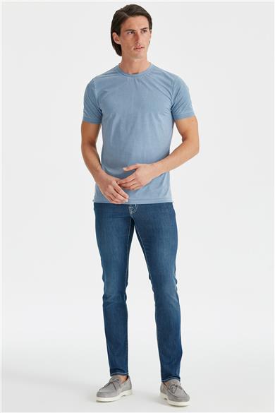 Mavi Sıfır Yaka Teknik Kumaş T-shirt