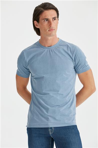 Mavi Sıfır Yaka Teknik Kumaş T-shirt