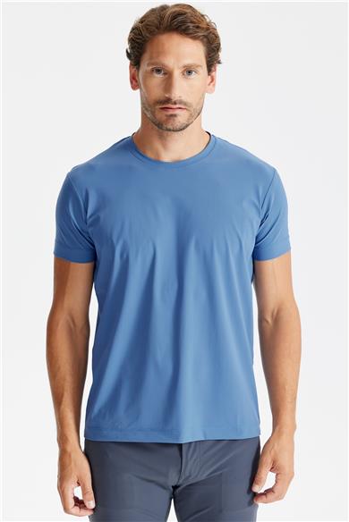 Mavi Sıfır Yaka Teknik T-shirt