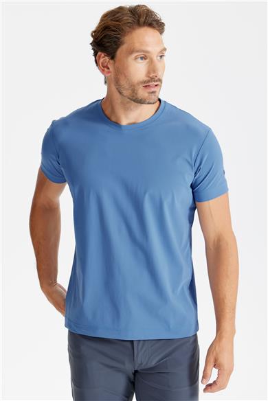 Mavi Sıfır Yaka Teknik T-shirt