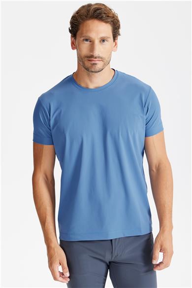 Mavi Sıfır Yaka Teknik T-shirt