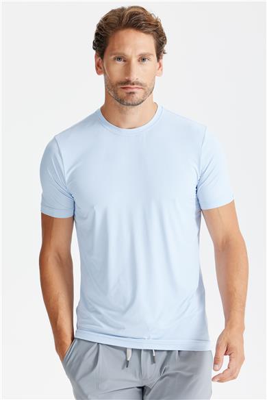 Mavi Sıfır Yaka Vintage Teknik Kumaş T-shirt