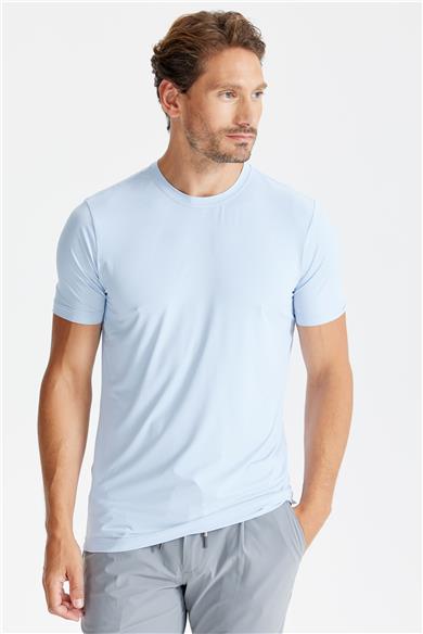 Mavi Sıfır Yaka Vintage Teknik Kumaş T-shirt