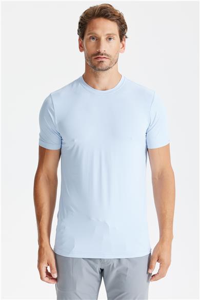 Mavi Sıfır Yaka Vintage Teknik Kumaş T-shirt