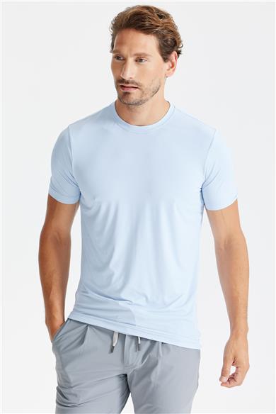 Mavi Sıfır Yaka Vintage Teknik Kumaş T-shirt