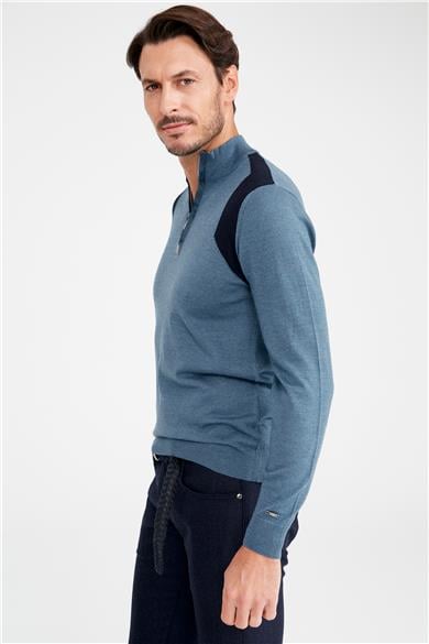 Mavi Trio Yaka Yün Triko