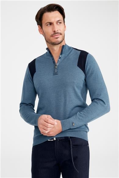 Mavi Trio Yaka Yün Triko