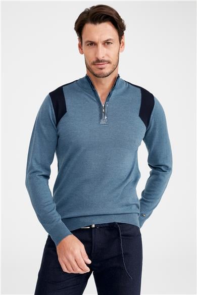 Mavi Trio Yaka Yün Triko