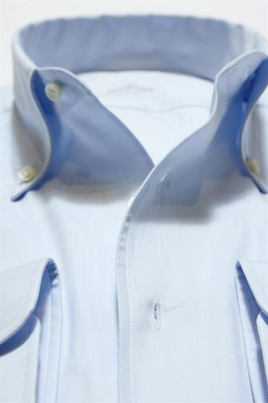 Mavi Yaka Düğmeli One-Piece Pamuk Gömlek