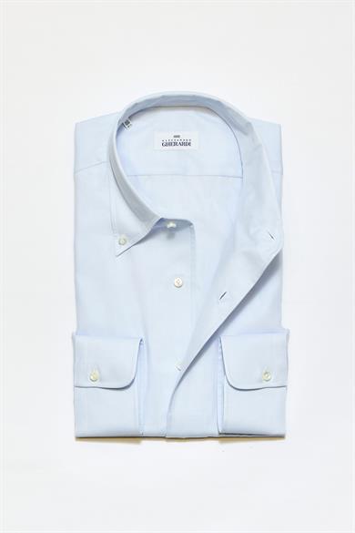 Mavi Yaka Düğmeli One-Piece Pamuk Gömlek