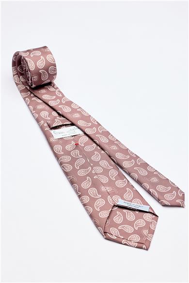 Moka Kahve Beyaz Şal Desenli 7 Fold İpek Kravat