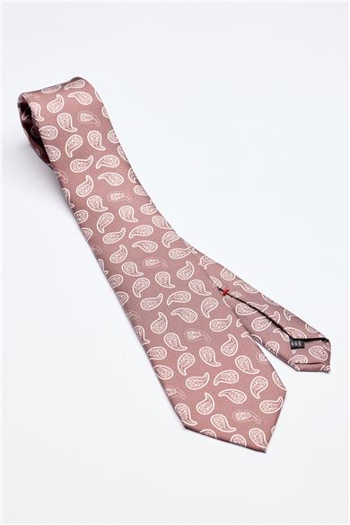 Moka Kahve Beyaz Şal Desenli 7 Fold İpek Kravat