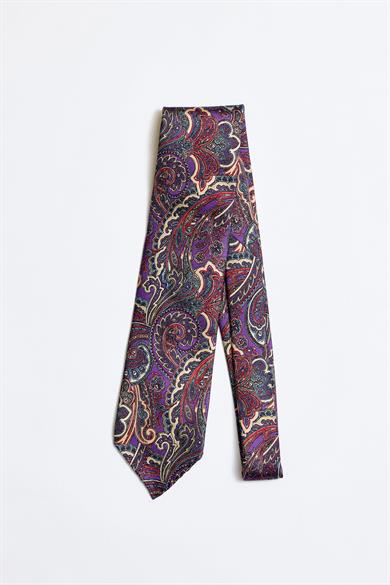 Mor Mavi Astarsız 3 Fold İpek Kravat