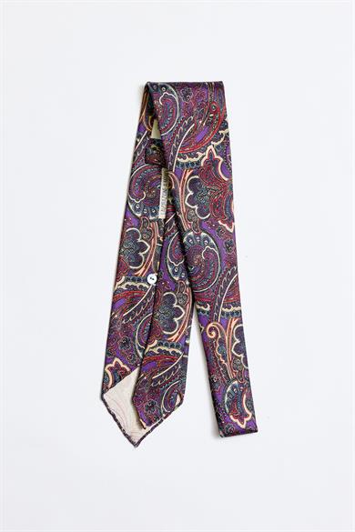 Mor Mavi Astarsız 3 Fold İpek Kravat